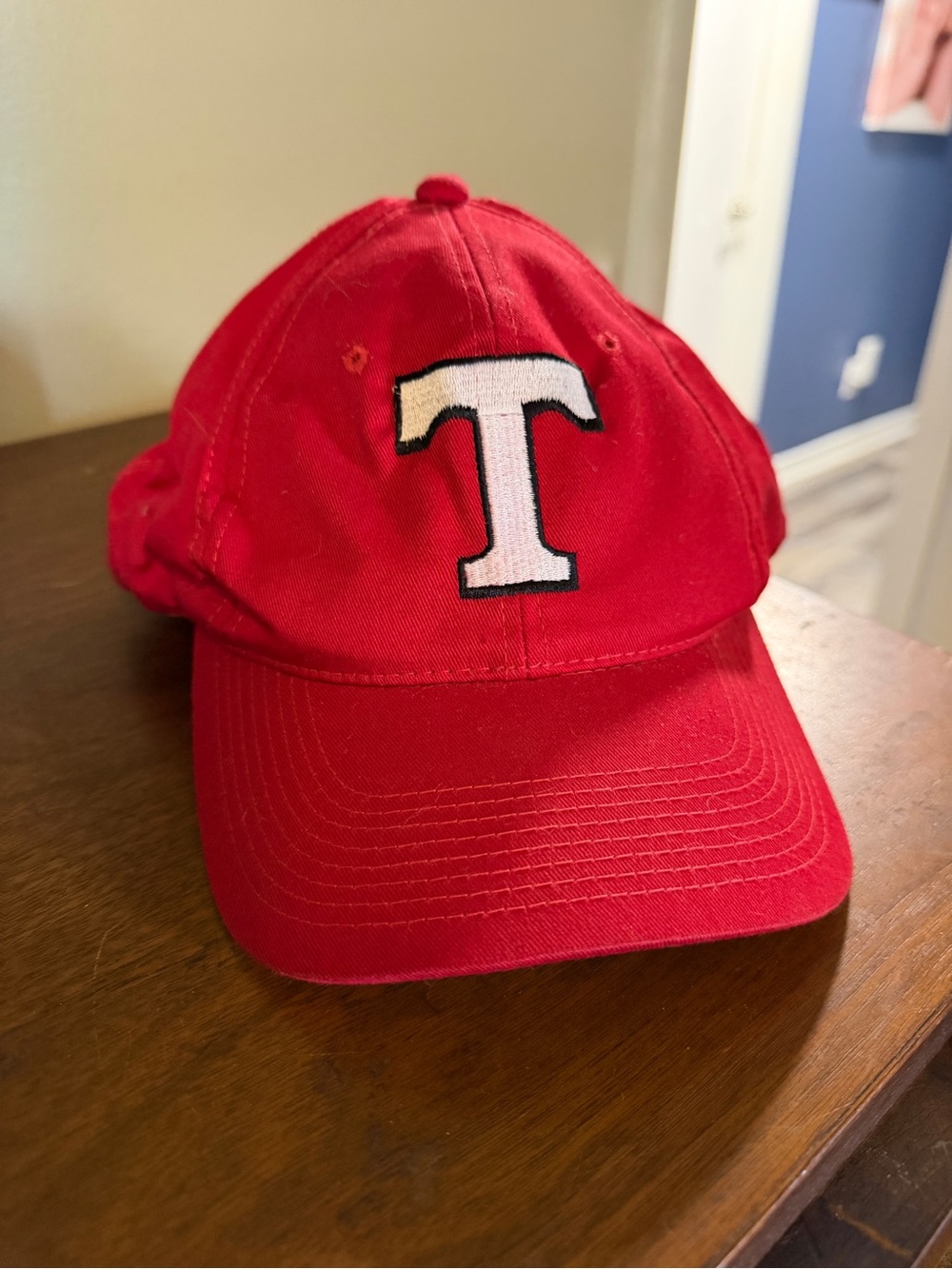 Talldega super seed way  Red Baseball Cap with White 'T' Accent